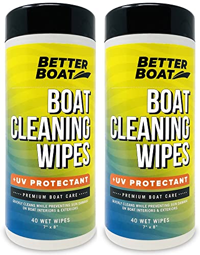 Better Boat مناديل تنظيف القوارب 2PK مع حماية من الأشعة فوق البنفسجية، منظف ومُعزز الفينيل البحري، لمقاعد القوارب، جلد السيارات، لوحة القيادة، الكونسول، مستلزمات التنظيف الداخلية والخارجية - Image 1