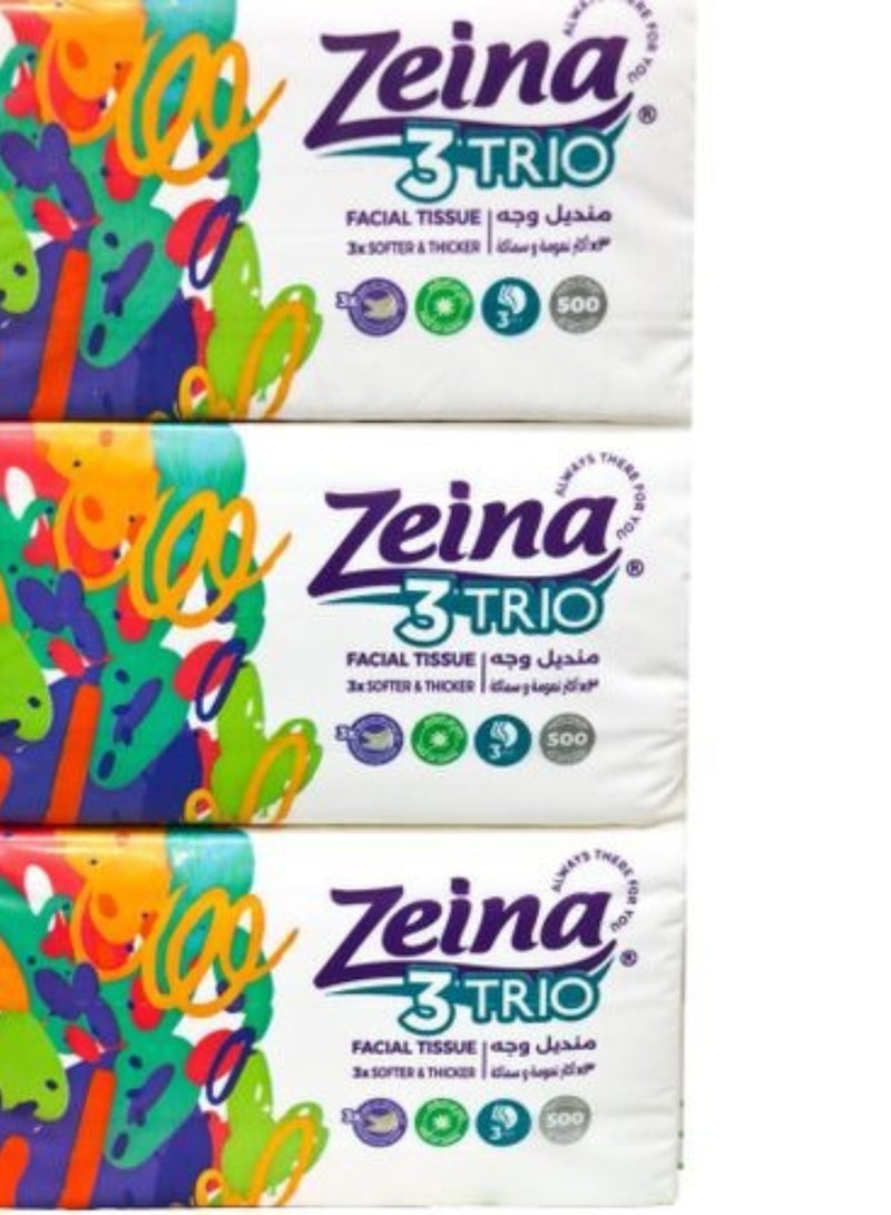 Zeina 3 Packs of Premium Zeina Tissues – Extra Soft, Thick & Highly Absorbent, 1500 Sheets