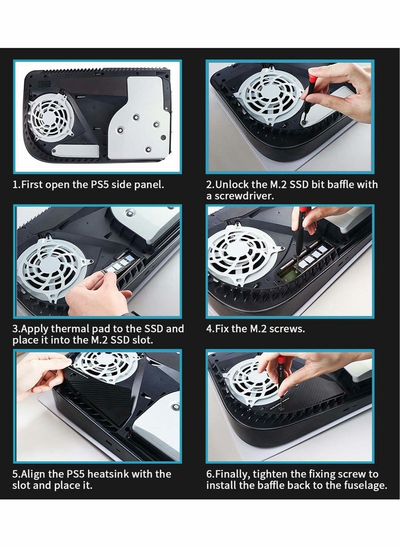 Captaintech M.2 Heatsink for PS5, NVMe SSD Aluminum Heatsink with 4 Thermal Pads for Playstation 5 Internal M.2 Gen4 NVME PCIE 4.0 SSD with Graphene and Silicone Thermal Pads - Image 4