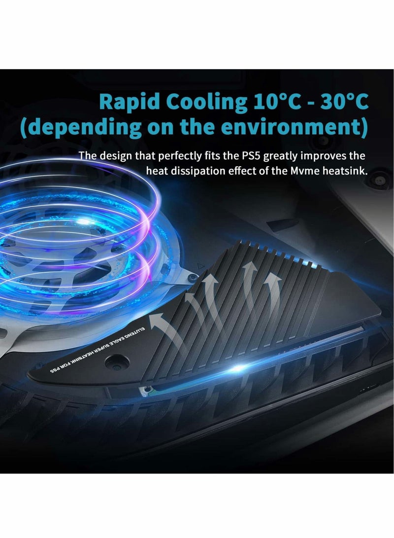 Captaintech M.2 Heatsink for PS5, NVMe SSD Aluminum Heatsink with 4 Thermal Pads for Playstation 5 Internal M.2 Gen4 NVME PCIE 4.0 SSD with Graphene and Silicone Thermal Pads - Image 3