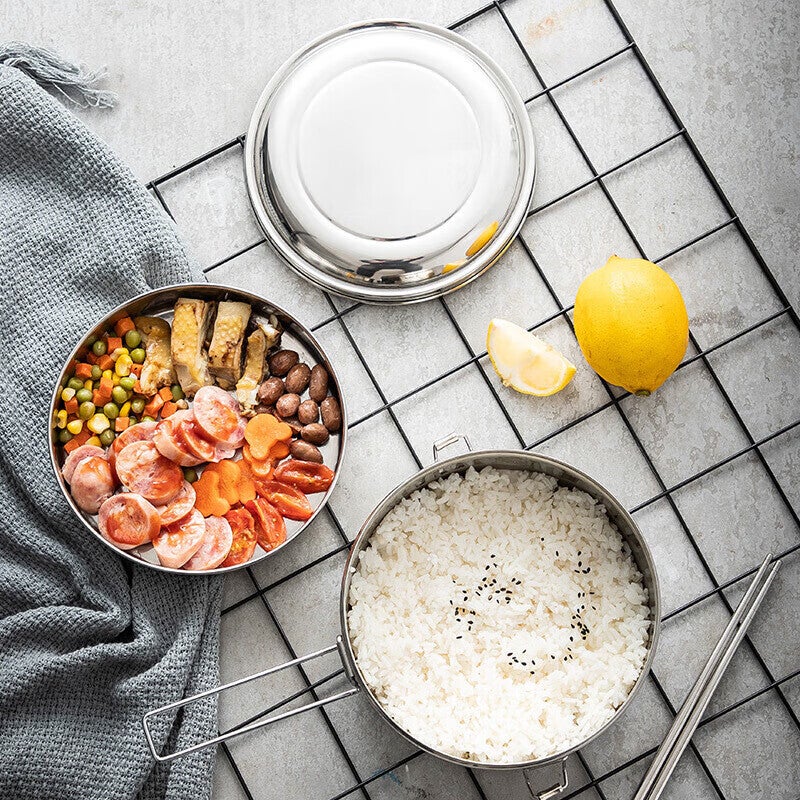 MAXCOOK Lunch Box Bento Box 304 Stainless Steel Thickened Double-Layer Student 15.5cm with Handle MCFT5336 - Image 1