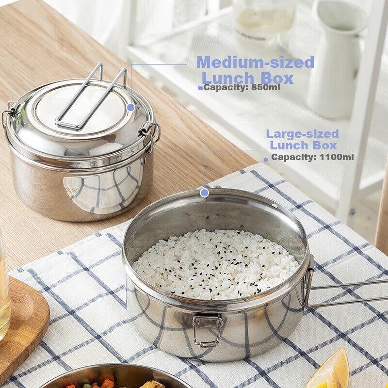 MAXCOOK Lunch Box Bento Box 304 Stainless Steel Thickened Double-Layer Student 15.5cm with Handle MCFT5336 - Image 2