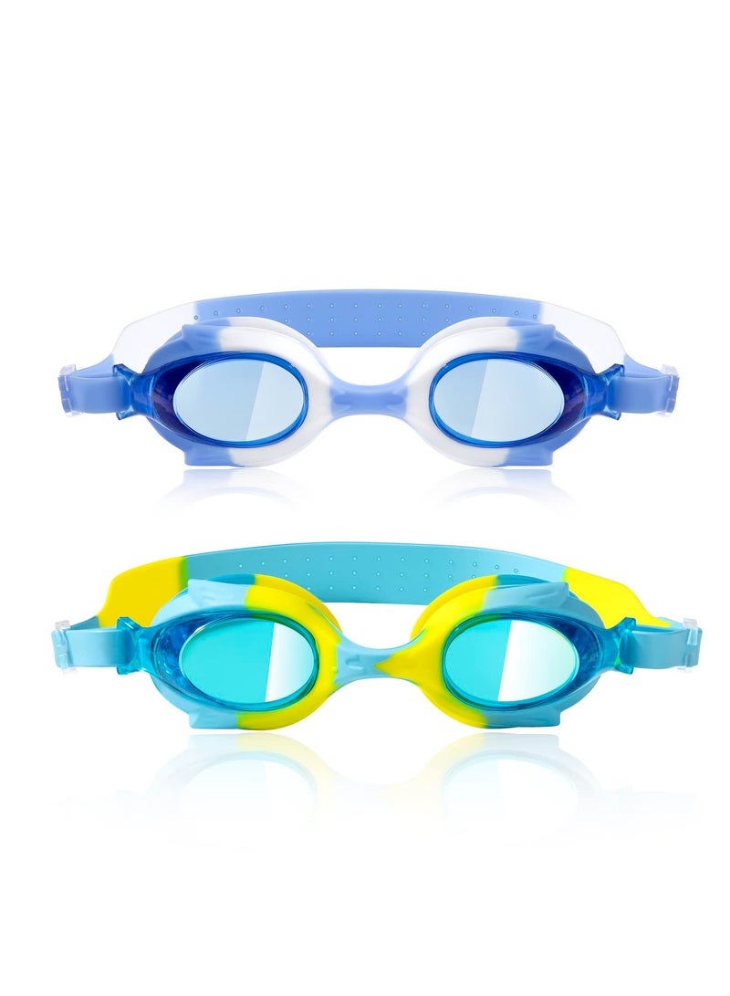 Kids Swimming Goggles Set, 2 Soft Silicone Anti-Fog Swim Goggles with Adjustable Strap and Wide View, UV Protection Lenses for Ages 3-15 - Image 1