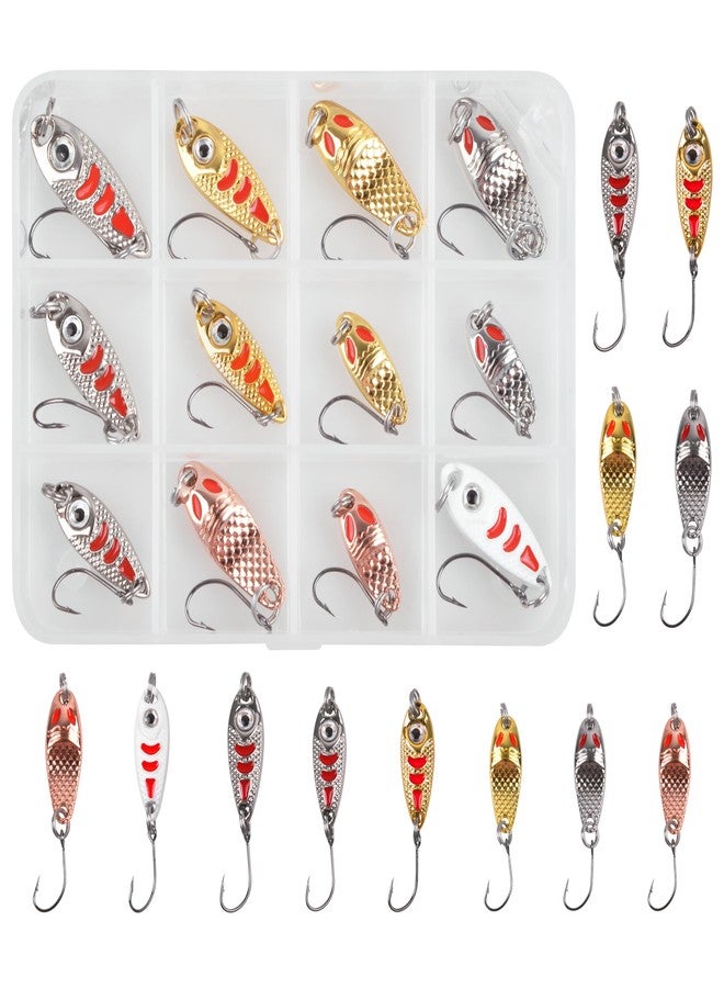 JOGFFDE Trout Spoons Fishing Lure Kits-12pcs Mini Fishing Spoon Lures Single Hook Hard Metal Spinner Baits Jigging Trolling Casting Fishing Spoon Lures for Trout Bass Crappie Char Walleye Perch (Type A) - Image 1