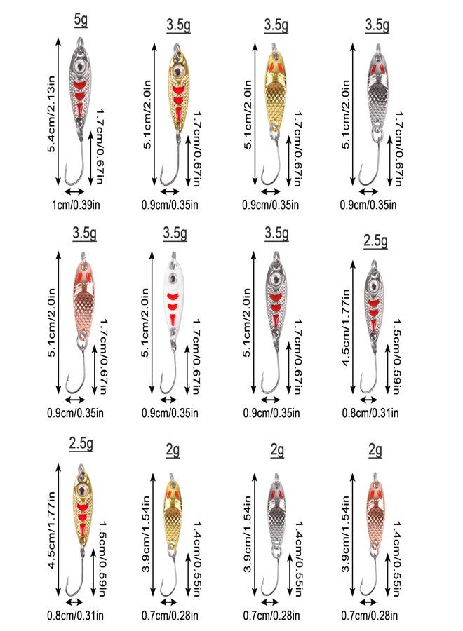 JOGFFDE Trout Spoons Fishing Lure Kits-12pcs Mini Fishing Spoon Lures Single Hook Hard Metal Spinner Baits Jigging Trolling Casting Fishing Spoon Lures for Trout Bass Crappie Char Walleye Perch (Type A) - Image 3