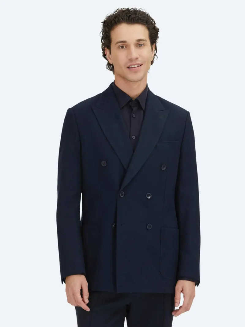 كيب جاكيت من مزيج الصوف باللون الأزرق الداكن، بقصة عصرية سادة