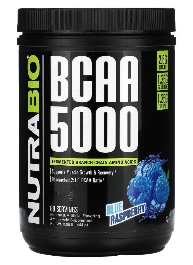 NutraBio - BCAA 5000 Blue Raspberry 0.98 lb (444 g) - Image 1