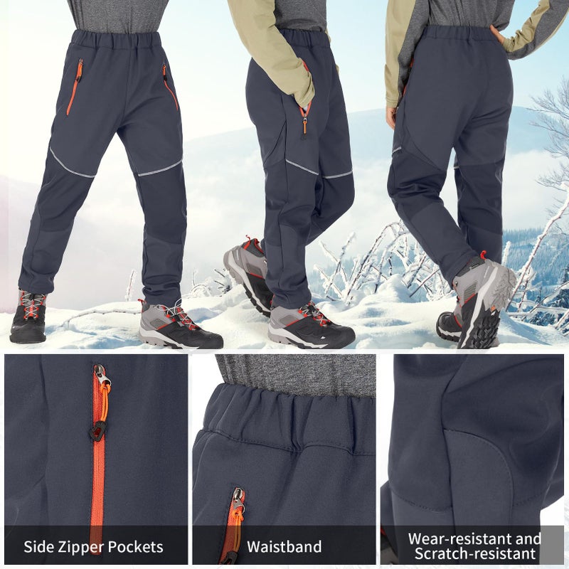 Toomett Kids Snow Ski Pants Hiking Boys Girls Outdoor Waterproof Windproof Fleece Warm softshell Snowboard Pants,1510,Gray,9-10 Years - Image 3
