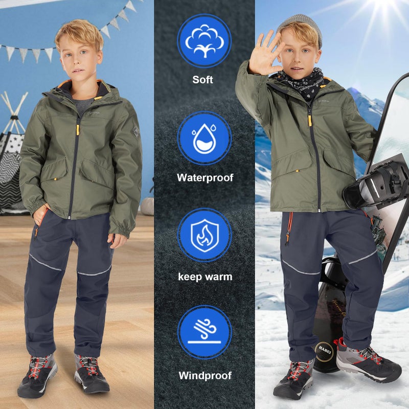 Toomett Kids Snow Ski Pants Hiking Boys Girls Outdoor Waterproof Windproof Fleece Warm softshell Snowboard Pants,1510,Gray,9-10 Years - Image 4