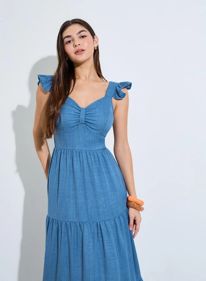 Styli Blue Sleeveless Tiered Maxi Dress