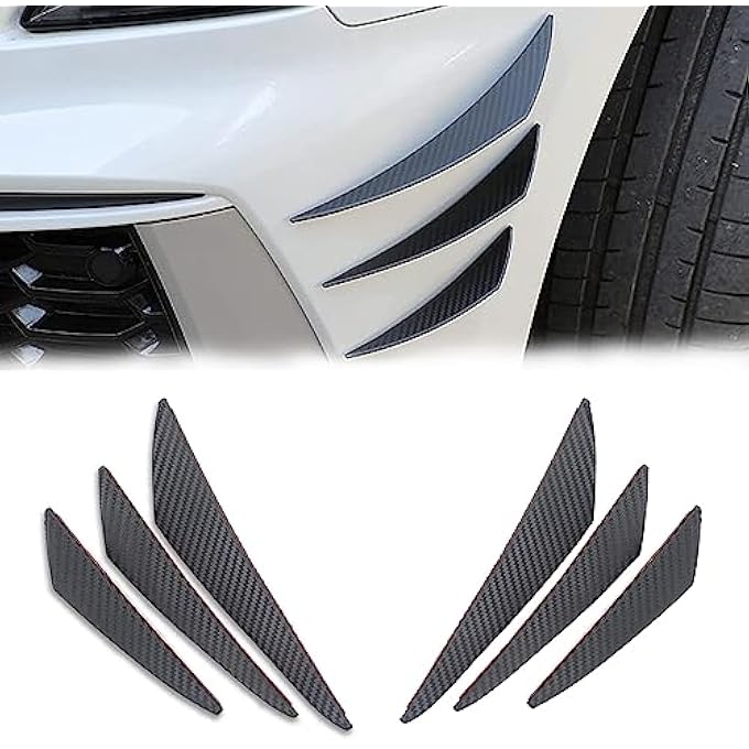 GKmow Pack-6 Car Spoiler Canards Kit, Universal Auto Front Bumper Lip Splitter, Body Anti-Collision Diffuser, Exterior Soft Rubber Decorative Stickers (Carbon Fiber Black), GKZST902CB-6PS - Image 1