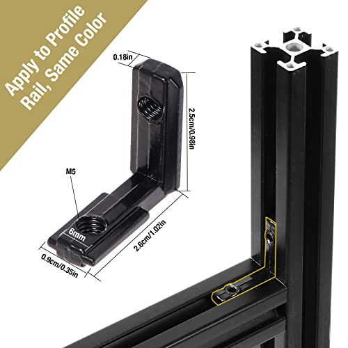 tchrules 20pcs 2020 Extrusion 20 Series Corner Bracket Connector Black T-Slot L-Shape Interior Joint for Aluminum Profile Slot Connector Set 6mm with Screws&Wrench - Image 2