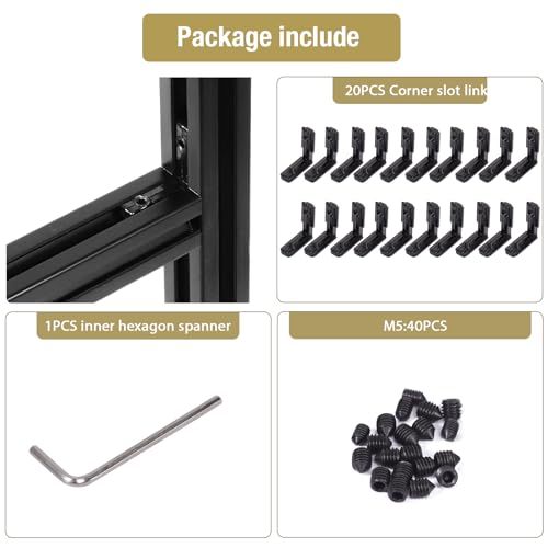 tchrules 20pcs 2020 Extrusion 20 Series Corner Bracket Connector Black T-Slot L-Shape Interior Joint for Aluminum Profile Slot Connector Set 6mm with Screws&Wrench - Image 3