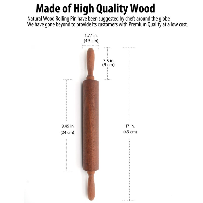 TUSIWIT Classic Sapele Wooden Rolling Pin With Handles,Wood Baking Roller Large (17.3"L x 2.3"W) - Image 5