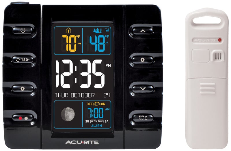 Acurite AcuRite 13020 IntelliTime Projection Alarm Clock with Temperature and USB Charging  Black 