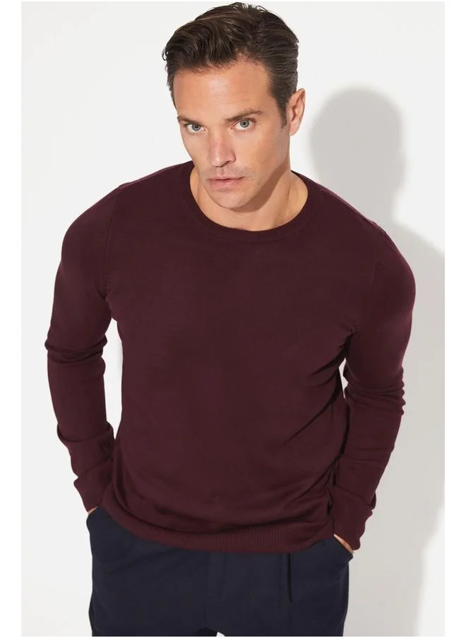 جون June Men Regular Fit Crew Neck Knitwear Sweater Plum