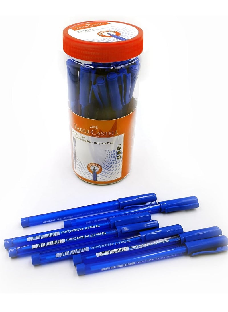 FABER-CASTELL قلم حبر جاف ثلاثي التدفق، 25 قطعة، حبر أزرق - Image 1
