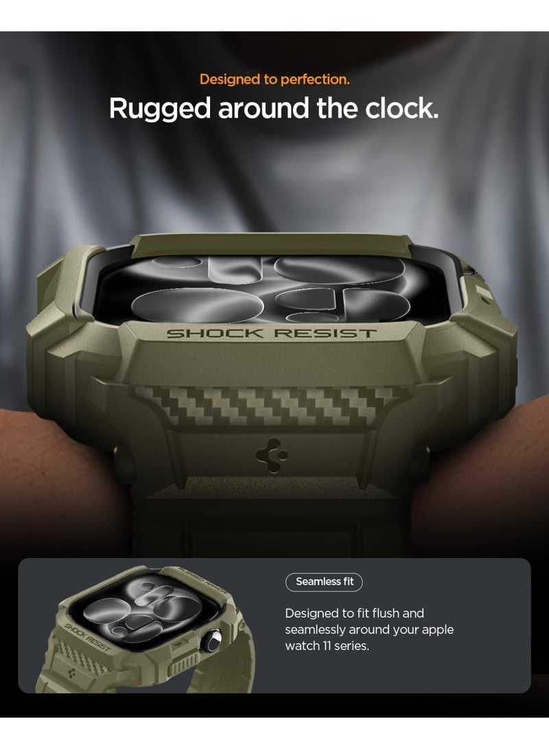 Spigen Rugged Armor Pro 2 for Apple Watch Series 11 / 10 (46mm) Case with Band Strap - Vintage Khaki - Image 5
