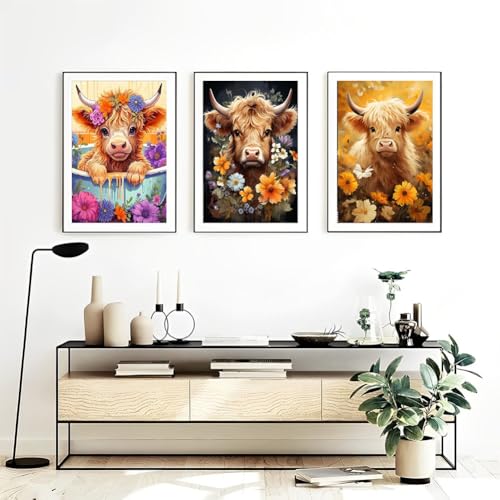 OFRKE Diamond Painting Kits for Adults,3 Pack Highland Cow Diamond Art for Beginners, Diamond Round 5D Full Drill Paint with Diamonds Pictures Gem Art Painting Kits DIY Crafts Kits 12x16inch - Image 5