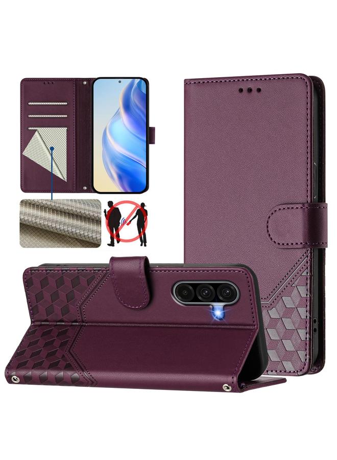 اس-توب جراب لهاتف Samsung Galaxy A56 5G مصنوع من الجلد بنقشة قرص العسل بتقنية RFID - Image 1