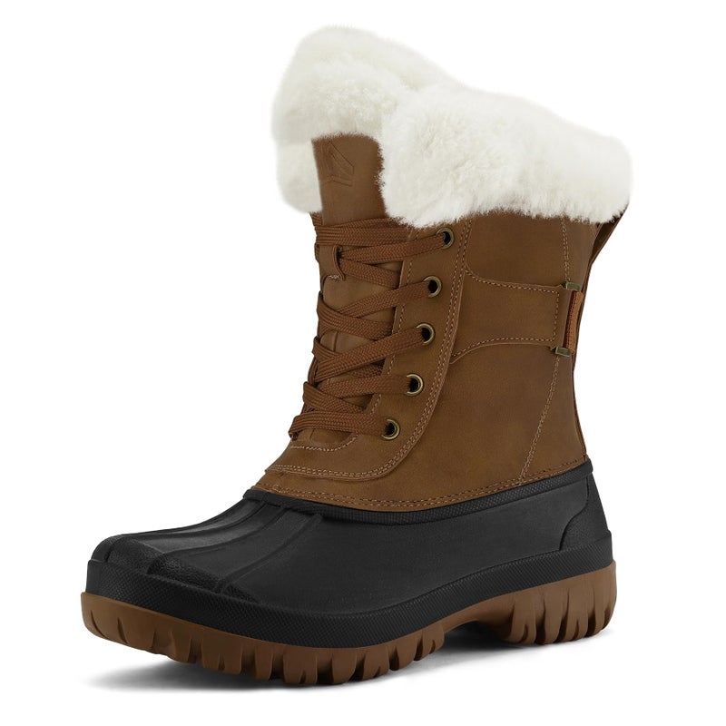 mysoft Women's Waterproof Snow Boots Insulated Warm, Lace-Up Winter Mid Calf Duck Boots for Outdoor - Image 1
