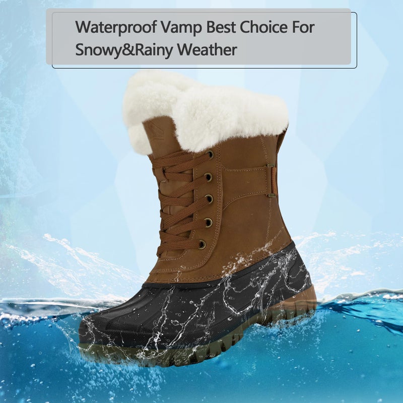 mysoft Women's Waterproof Snow Boots Insulated Warm, Lace-Up Winter Mid Calf Duck Boots for Outdoor - Image 3