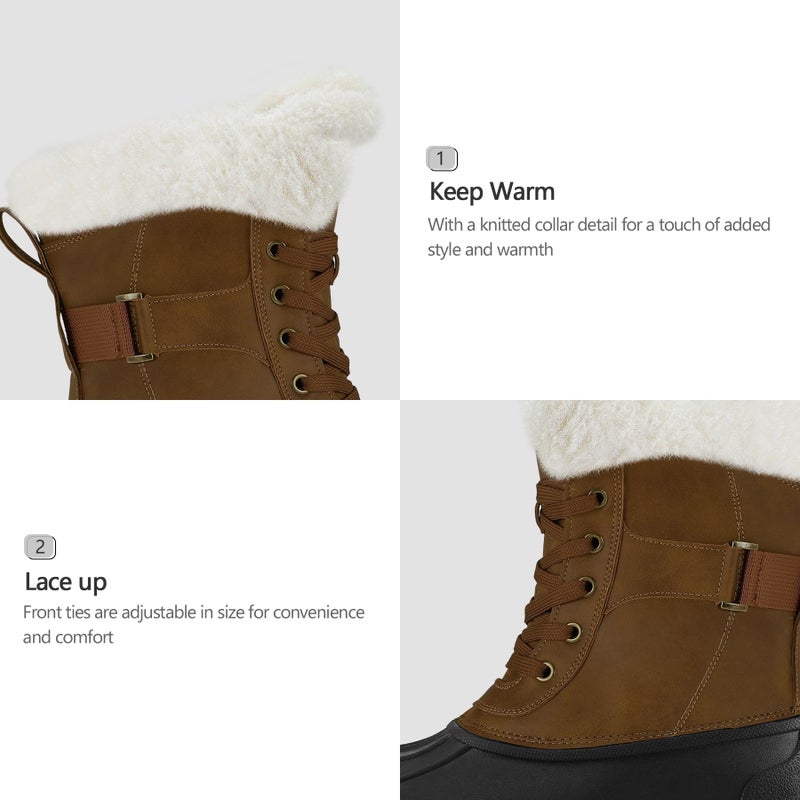 mysoft Women's Waterproof Snow Boots Insulated Warm, Lace-Up Winter Mid Calf Duck Boots for Outdoor - Image 4