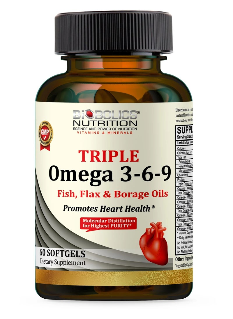 BIOBOLICS  - Triple Omega 3-6-9 3600mg Promote Heart Health - 60 Softgels - Image 1