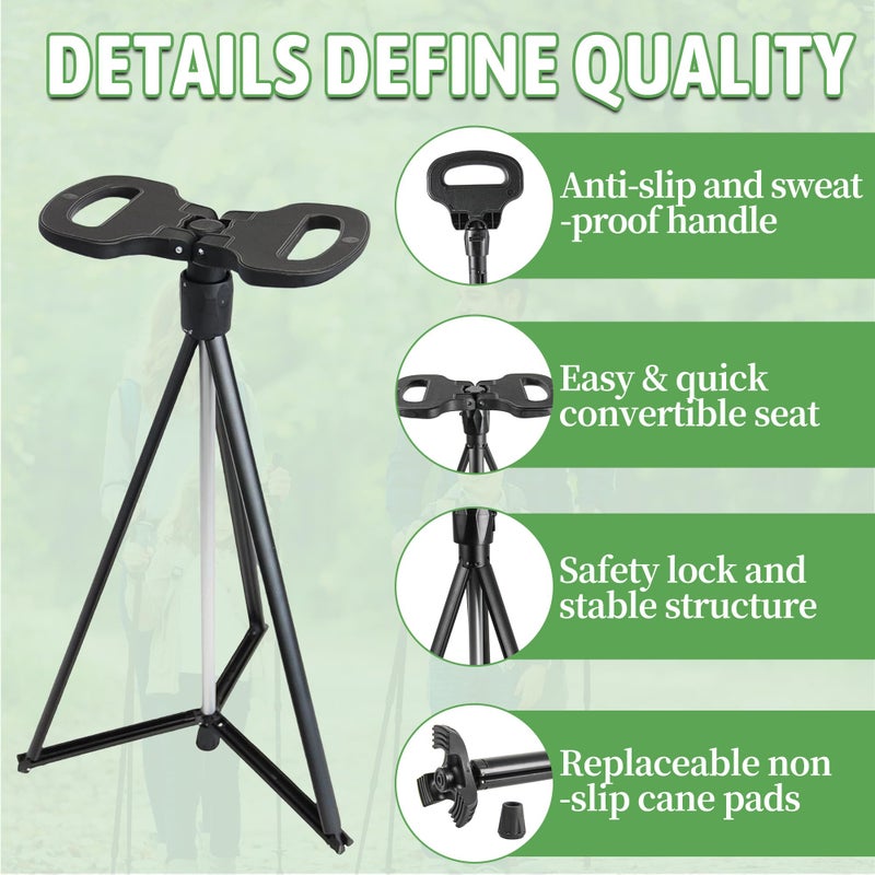 ALEVMOOM Walking Cane with Seat Folding Lightweight, 2-in-1 Cane Stool for Adults, Aluminum Walking Stick with Seat, Stick Chair Portable Stool for Senior-Black 34 in/1.8 LBS - Image 4