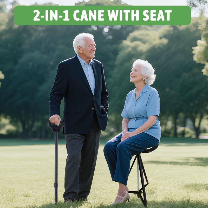 ALEVMOOM Walking Cane with Seat Folding Lightweight, 2-in-1 Cane Stool for Adults, Aluminum Walking Stick with Seat, Stick Chair Portable Stool for Senior-Black 34 in/1.8 LBS - Image 2