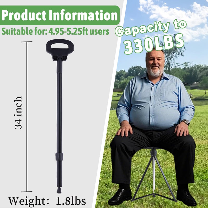 ALEVMOOM Walking Cane with Seat Folding Lightweight, 2-in-1 Cane Stool for Adults, Aluminum Walking Stick with Seat, Stick Chair Portable Stool for Senior-Black 34 in/1.8 LBS - Image 3