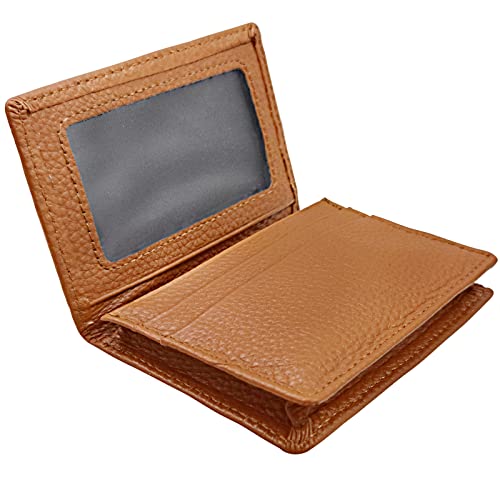 Outrip Genuine Leather Business Card Holder Name Card Case Credit Card Wallet with ID Window RFID Blocking (Brown) - Image 1