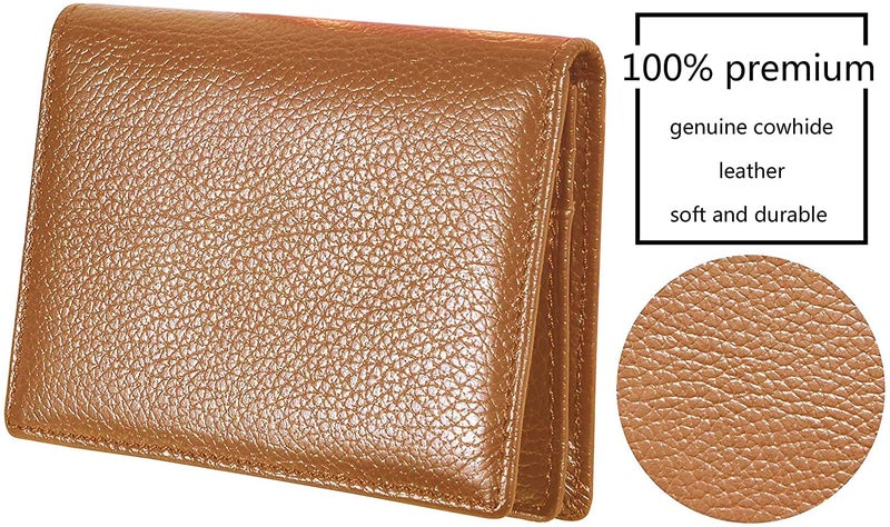 Outrip Genuine Leather Business Card Holder Name Card Case Credit Card Wallet with ID Window RFID Blocking (Brown) - Image 4