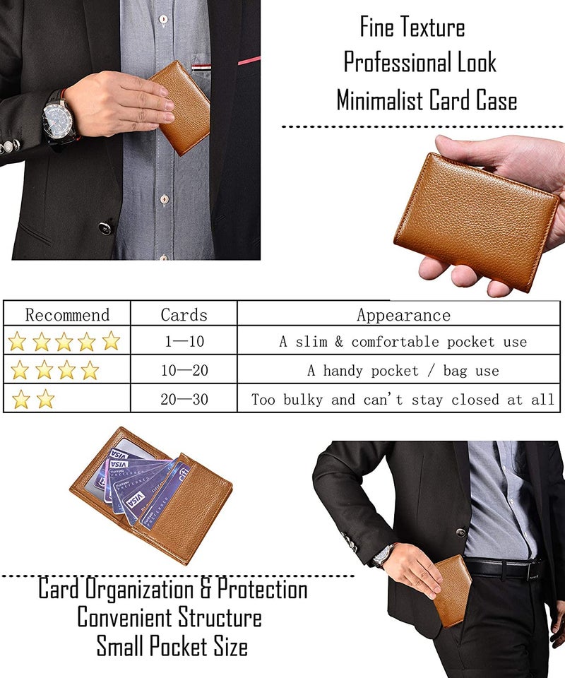 Outrip Genuine Leather Business Card Holder Name Card Case Credit Card Wallet with ID Window RFID Blocking (Brown) - Image 5