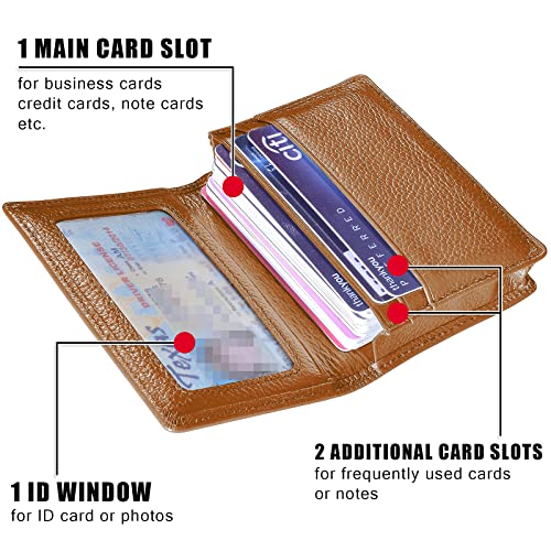 Outrip Genuine Leather Business Card Holder Name Card Case Credit Card Wallet with ID Window RFID Blocking (Brown) - Image 3