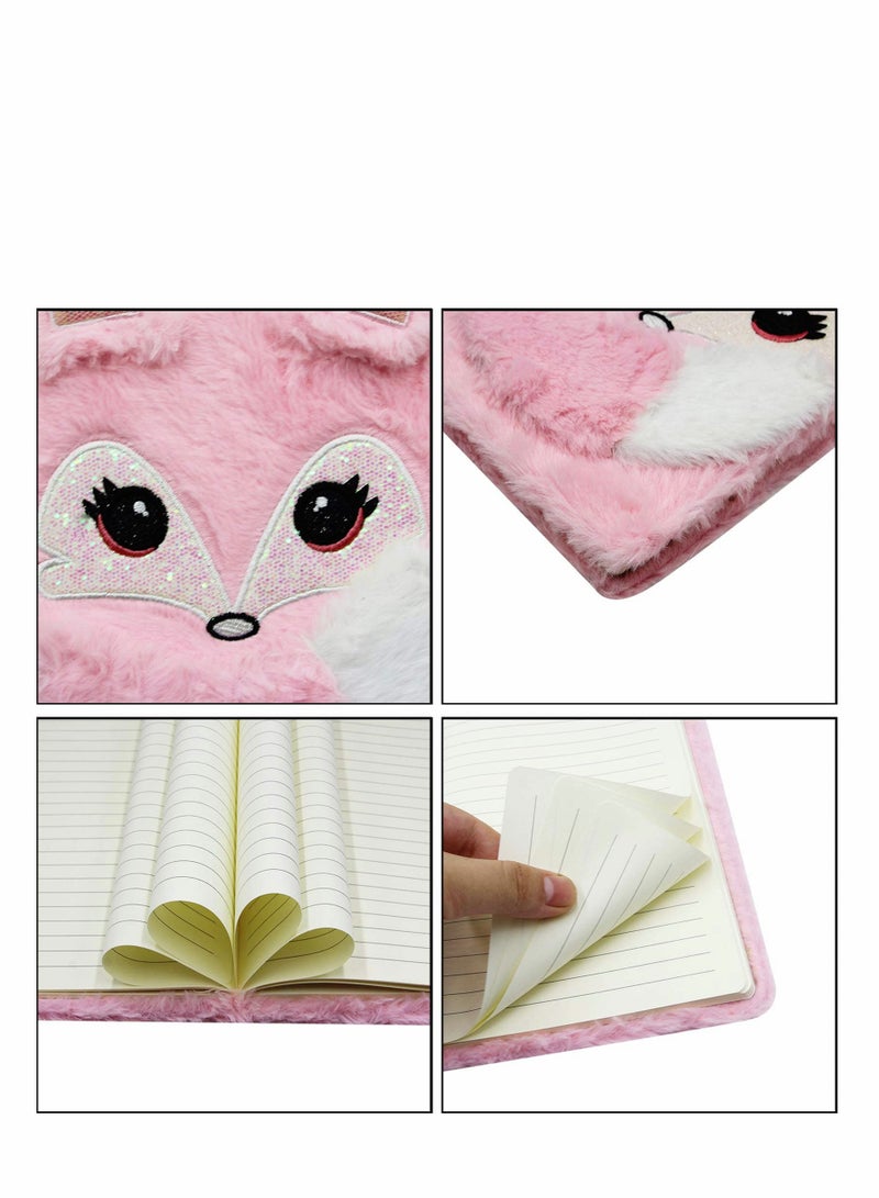 Excefore Plush Diary Writing Journal Stationery for Kids,  Lovely Animals Notebook Kids Plush Diary for Students School Gifts, Girls Teens Fuzzy Journal Writing Pad A5 Lined 160 s - Image 3