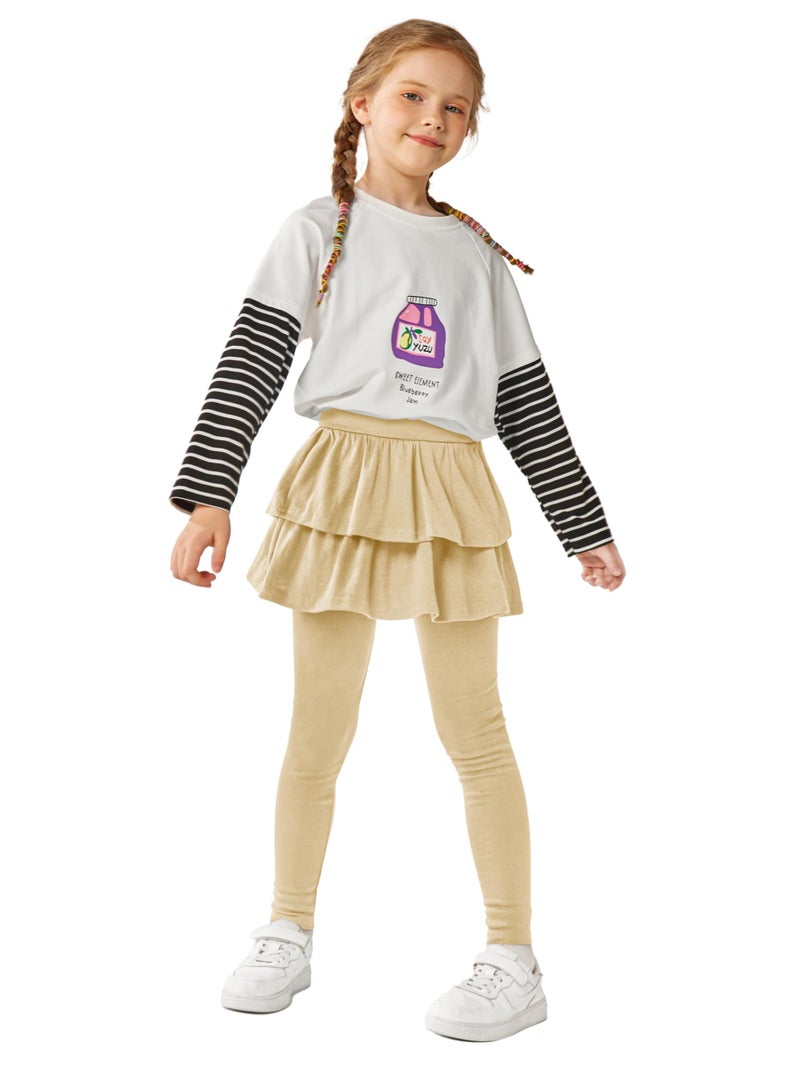 Resinta Girls School Uniform Pants Warm Leggings Stretchy Leggings with Skirt 4-14 Years Khaki - Image 5