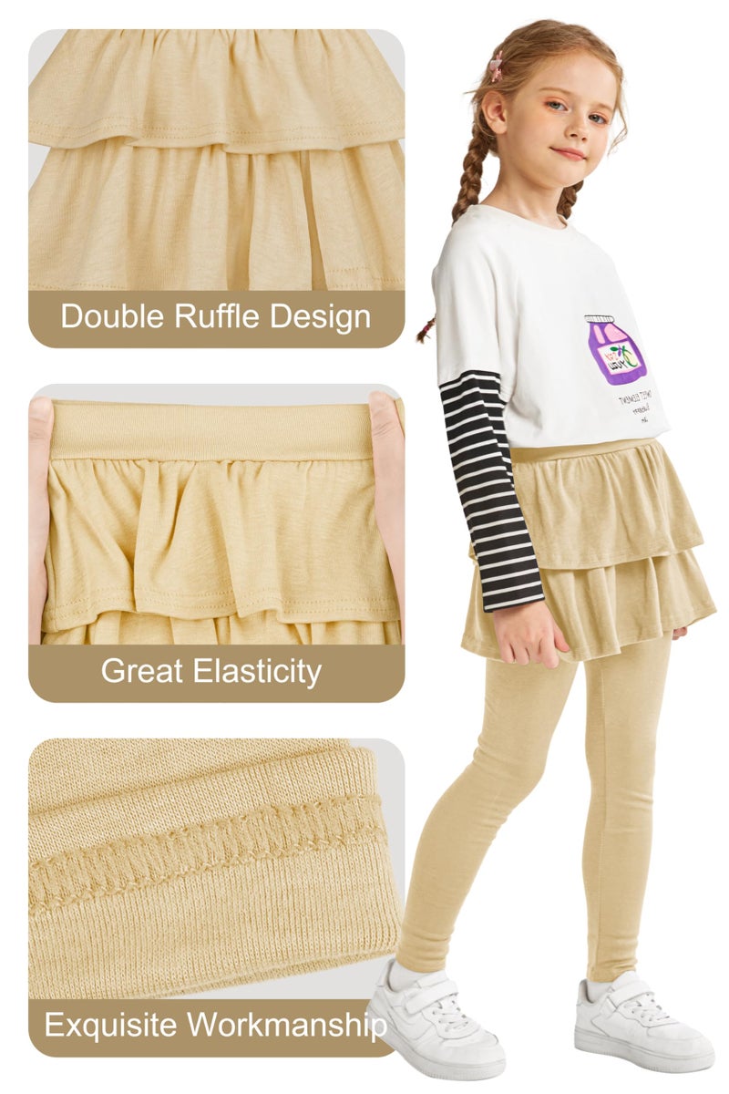 Resinta Girls School Uniform Pants Warm Leggings Stretchy Leggings with Skirt 4-14 Years Khaki - Image 4