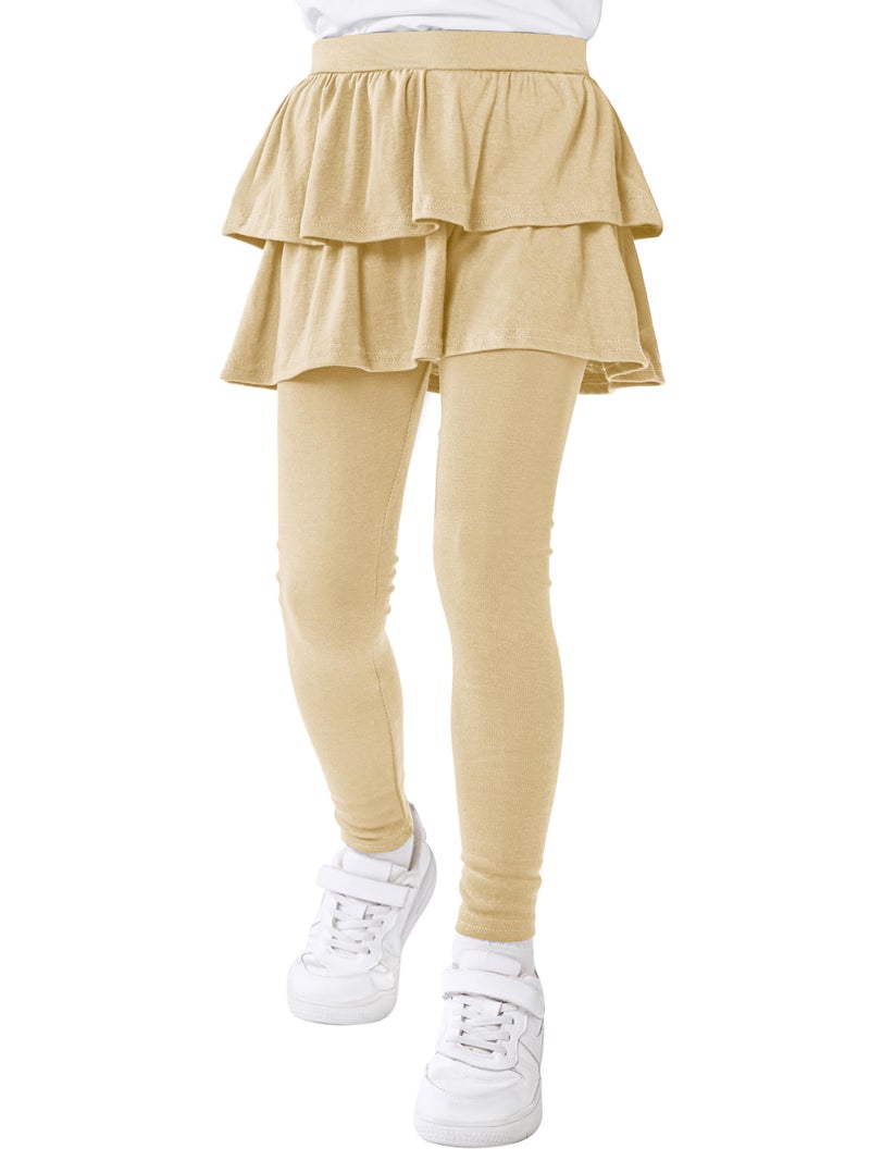 Resinta Girls School Uniform Pants Warm Leggings Stretchy Leggings with Skirt 4-14 Years Khaki - Image 1