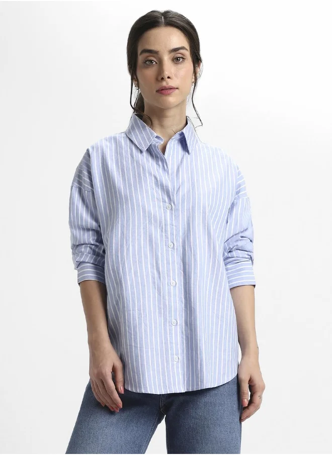 دينيس لينغو Indigo Casual Shirt for Women, Relaxed Fit, Cotton Comfort