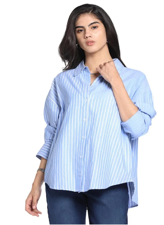 دينيس لينغو Indigo Casual Shirt for Women, Relaxed Fit, Cotton Comfort