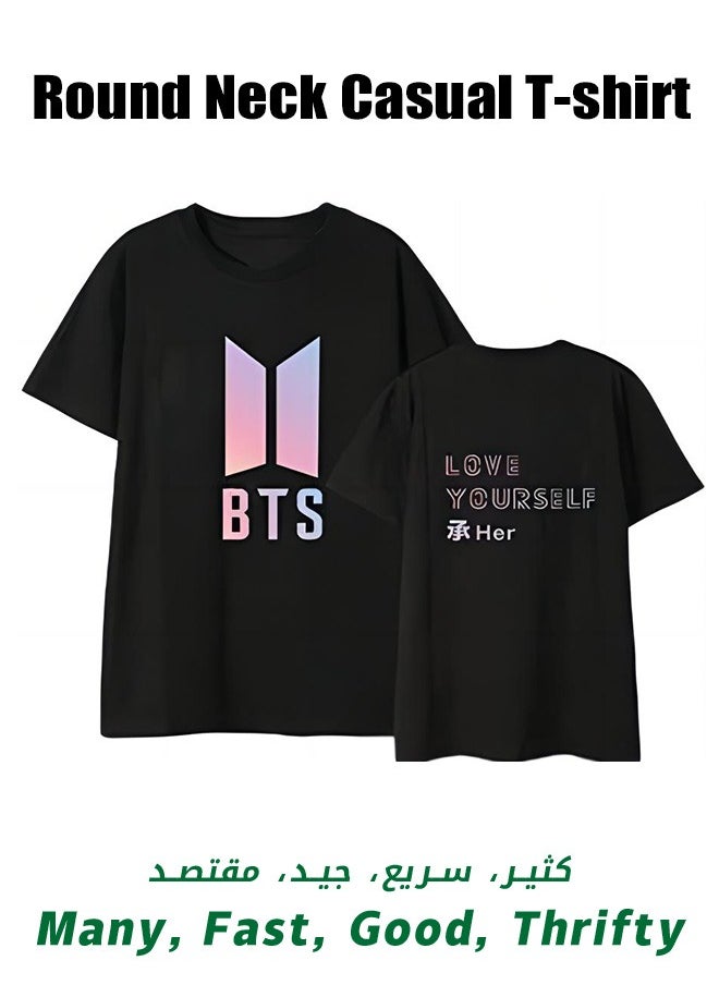 Generic - BTS Printed Classic Mens T-Shirt, Casual Short Sleeves T-shirt, with Dropped Shoulders, High-Quality K-pop Shirt, Round Neck Shirt, for Men and Women - Image 1