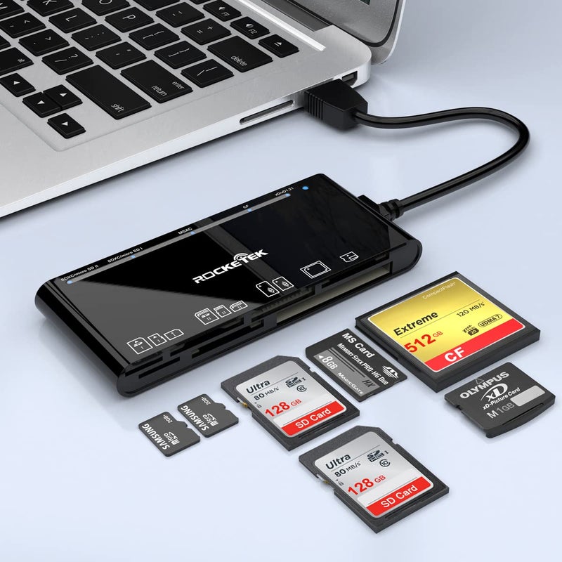 Rocketek USB3.0 Multi-Card Reader, SD/TF/CF/Micro SD/XD/MS 7 in 1 Fast 5Gbps Memory Card Reader/Writer/Hub for SD SDXC SDHC CF CFI TF Micro SD Micro SDXC Micro SDHC MS MMC UHS-I Cards,for Windows/Linux/Mac OS - Image 1