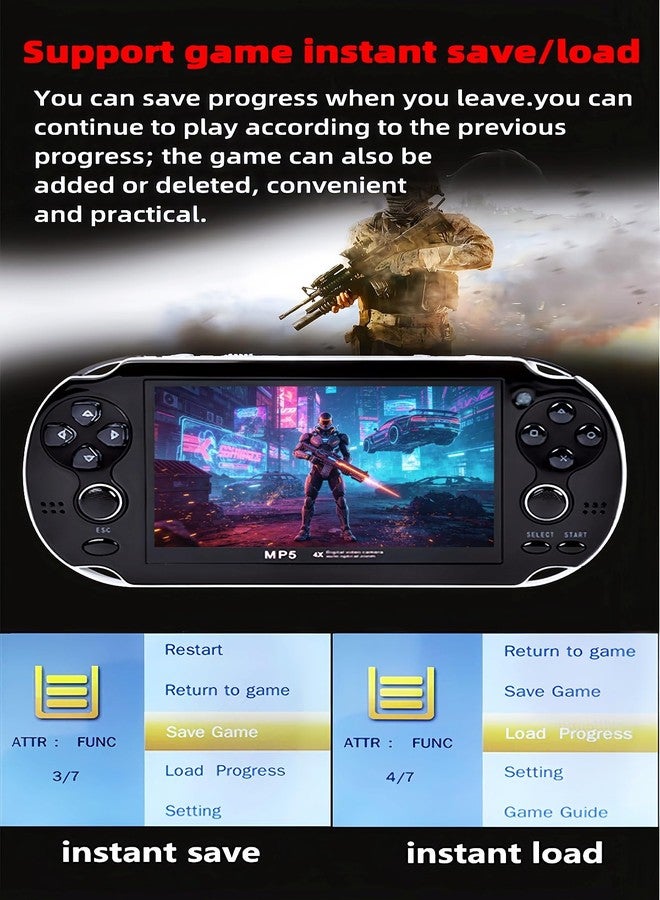 HLF 4.3 inch Retro Handheld Video Game Console Build 2200 Games for Multiple Emulators Dual Joystick Ergonomics Appearanc Support Instant Save/Load Portable Console Game Player MP3/4 Gifts (Black) - Image 4