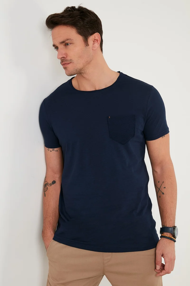 بوراتي Cotton Slim Fit Crew Neck Pocket T Shirt Men's T Shirt 5902000