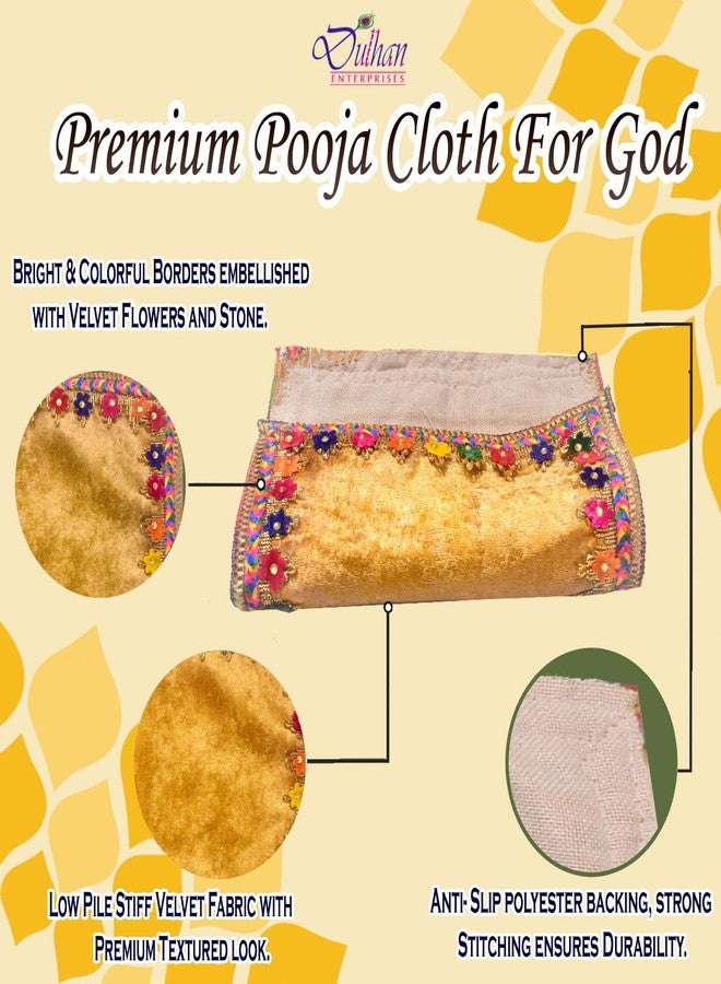 Dulhan Divine Pooja Cloth for Mandir |Pack of 2|Small Size Puja Aasan, 8x10 Inch,Golden Yellow Velvet Altar Cloth for Puja Table,Chowki,Puja for God Idol Sitting|Mandir Ka Kapda for Baithak Mat - Image 4