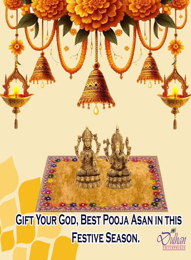 Dulhan Divine Pooja Cloth for Mandir |Pack of 2|Small Size Puja Aasan, 8x10 Inch,Golden Yellow Velvet Altar Cloth for Puja Table,Chowki,Puja for God Idol Sitting|Mandir Ka Kapda for Baithak Mat - Image 2