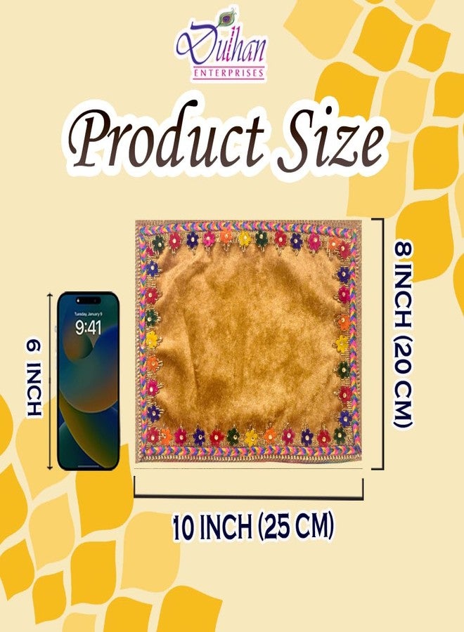 Dulhan Divine Pooja Cloth for Mandir |Pack of 2|Small Size Puja Aasan, 8x10 Inch,Golden Yellow Velvet Altar Cloth for Puja Table,Chowki,Puja for God Idol Sitting|Mandir Ka Kapda for Baithak Mat - Image 3