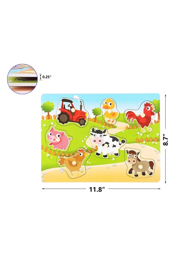 Wooden Puzzles Farm Chunky Baby Puzzles Peg Board, Full Color Pictures For Preschool Educational Jigsaw Puzzles, 7Pieces - Image 2