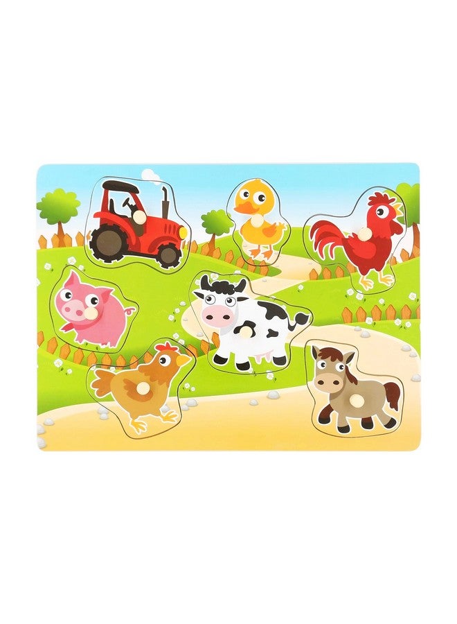 Wooden Puzzles Farm Chunky Baby Puzzles Peg Board, Full Color Pictures For Preschool Educational Jigsaw Puzzles, 7Pieces - Image 3